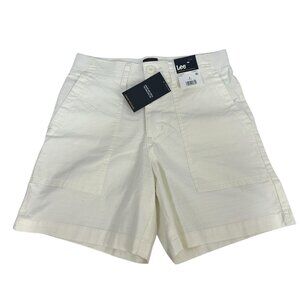 Lee Womens 6 Inch Comfort Waistband Shorts Size 4 Ecru Relaxed Fit Cotton Blend